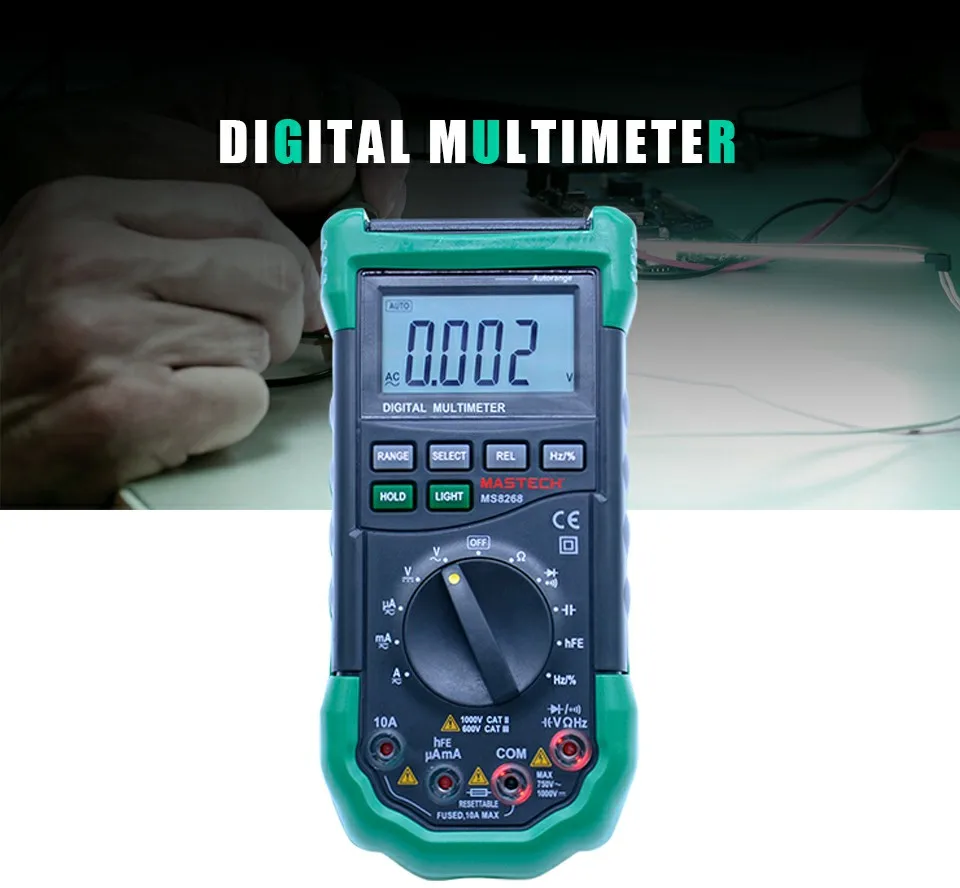 MASTECH MS8268 Digital Multimeter Auto Range protection ac/dc ammeter voltmeter ohm Frequency electrical tester diode detector
MASTECH MS8268 Digital Multimeter Auto Range protection ac/dc ammeter voltmeter ohm Frequency electrical tester diode detector