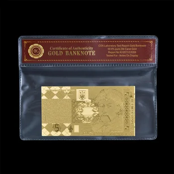

WR UAH 5 Gold Foil Banknotes with PVC Coa Frame Ukraine Fake Money Bill Non-currency Banknote Souvenir Gift Dropshiping