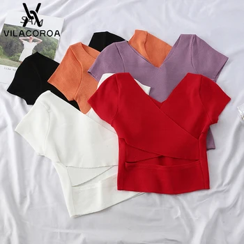 2020 Summer Crop Top Women Knit T-shirt Female Open Back Cross Sexy Crop Tops Ladies Cotton Tees Solid Short Sleeve Tshirt Women
2020 Summer Crop Top Women Knit T-shirt Female Open Back Cross Sexy Crop Tops Ladies Cotton Tees Solid Short Sleeve Tshirt Women