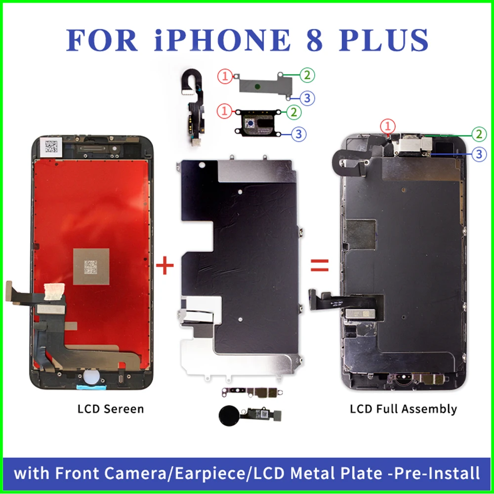 Pantalla Full Set LCD Display For iPhone 8 8 Plus 7 7 Plus 6 5 3D Touch Digitizer Assembly Screen Replacement with Front Camera