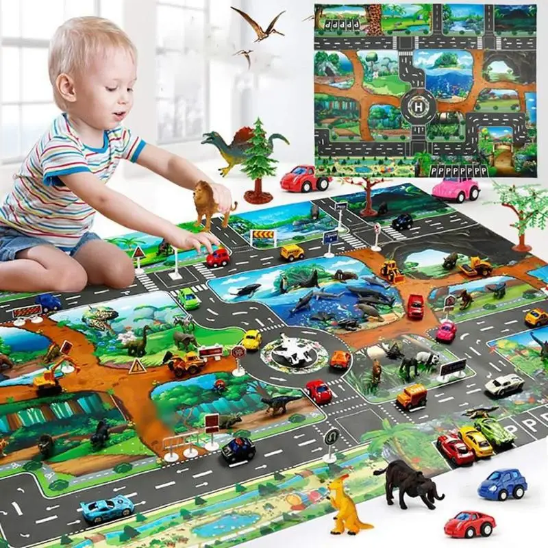 

Dinosaur Traffic Road Kids Baby Crawling Play Mat Chidren Game Floor Carpet Pad World Transport Map Pattern Design