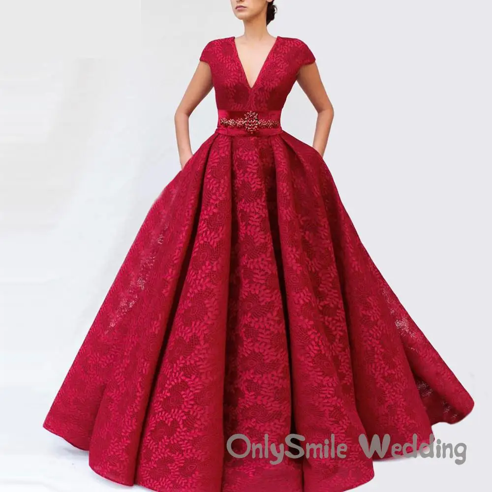 Red Lace Celebrity Dresses 2019 A-Line V-Neck Cap Sleeves Long Elegant Carpet Gowns With Pearls Beadings Sashes Robe De Soiree
Red Lace Celebrity Dresses 2019 A-Line V-Neck Cap Sleeves Long Elegant Carpet Gowns With Pearls Beadings Sashes Robe De Soiree