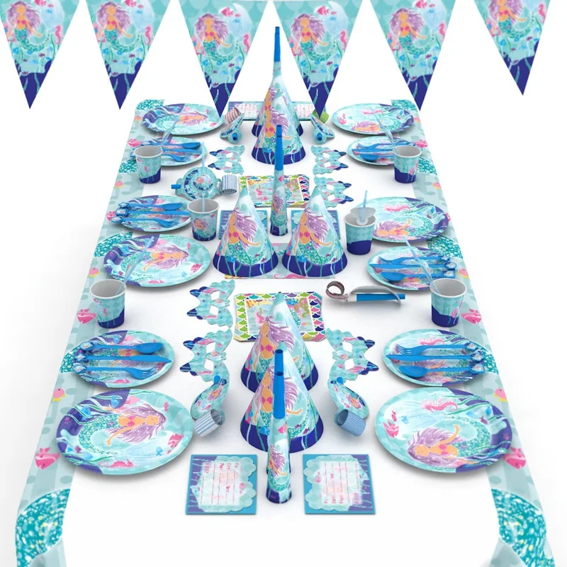 Little Mermaid Party Tableware Paper Plate Cup Napkins Tablecloth Banner Happy Birthday Event Party Supplies for Girls
Little Mermaid Party Tableware Paper Plate Cup Napkins Tablecloth Banner Happy Birthday Event Party Supplies for Girls