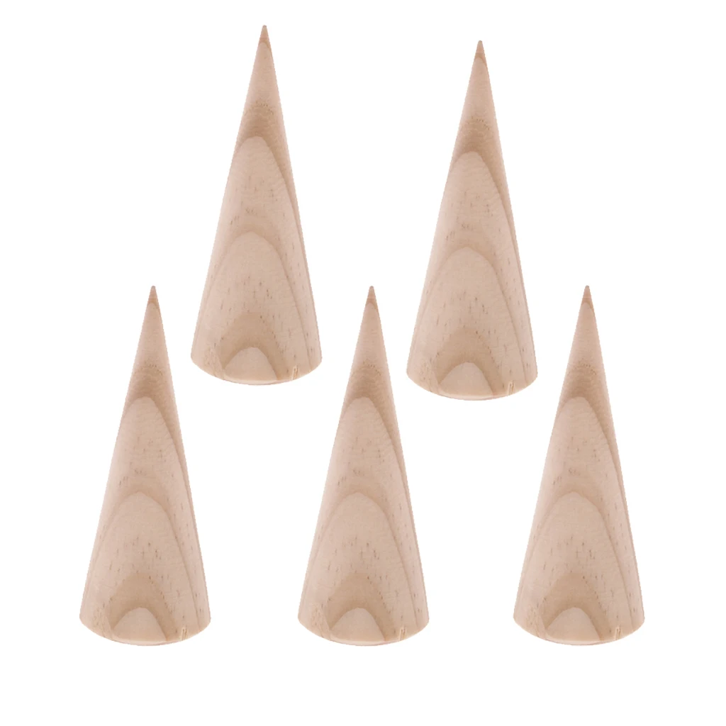 5 Pieces 8cm Unfinished Wooden Ring Display Stand Cone Shape Display DIY Crafts 5 Pieces 8cm Unfinished Wooden Ring Display Stand Cone Shape Display DIY Crafts