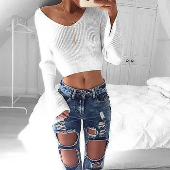 New Women's Fashion Sexy Short Paragraph Long Sleeved V-neck Pullover Shirt Navel Bottoming Sweater Female White Cotton
New Women's Fashion Sexy Short Paragraph Long Sleeved V-neck Pullover Shirt Navel Bottoming Sweater Female White Cotton