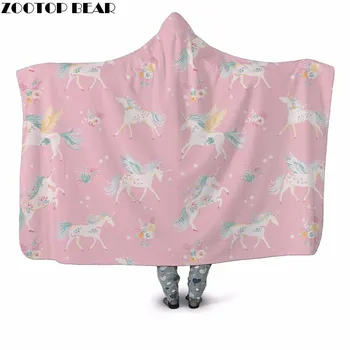 

3D Print Horse Pose Hooded blanket Office Blanket Scattering Petals White Dream Girls Diamond Fashion Plush Soft Plush