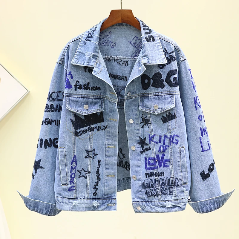Harajuku Vintage letter embroidery denim coat women autumn loose fashion hole jean jacket female casual bomber jacket ropa mujer
Harajuku Vintage letter embroidery denim coat women autumn loose fashion hole jean jacket female casual bomber jacket ropa mujer
