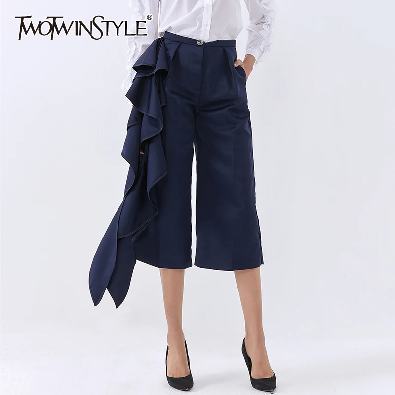 TWOTWINSTYLE Patchwork Ruffle Loose Trousers For Women High Waist Casual Wide Leg Pants Female 2020 Autumn Fashion New Stylish
TWOTWINSTYLE Patchwork Ruffle Loose Trousers For Women High Waist Casual Wide Leg Pants Female 2020 Autumn Fashion New Stylish