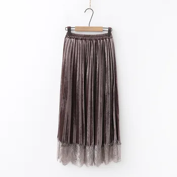 Y Autumn And Winter Korean-style Lace Joint Gold Velvet Pleated Mid-length A- line Skirt
Y Autumn And Winter Korean-style Lace Joint Gold Velvet Pleated Mid-length A- line Skirt