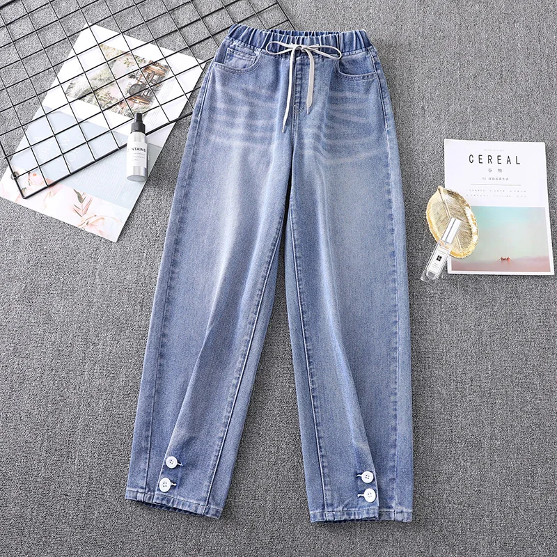 Wide Leg Straight Woman Jeans High Waist Trousers Elastic Waist Cords Loose Denim Female Plus Size Ankle Buttons Pants 2020 Fall
Wide Leg Straight Woman Jeans High Waist Trousers Elastic Waist Cords Loose Denim Female Plus Size Ankle Buttons Pants 2020 Fall