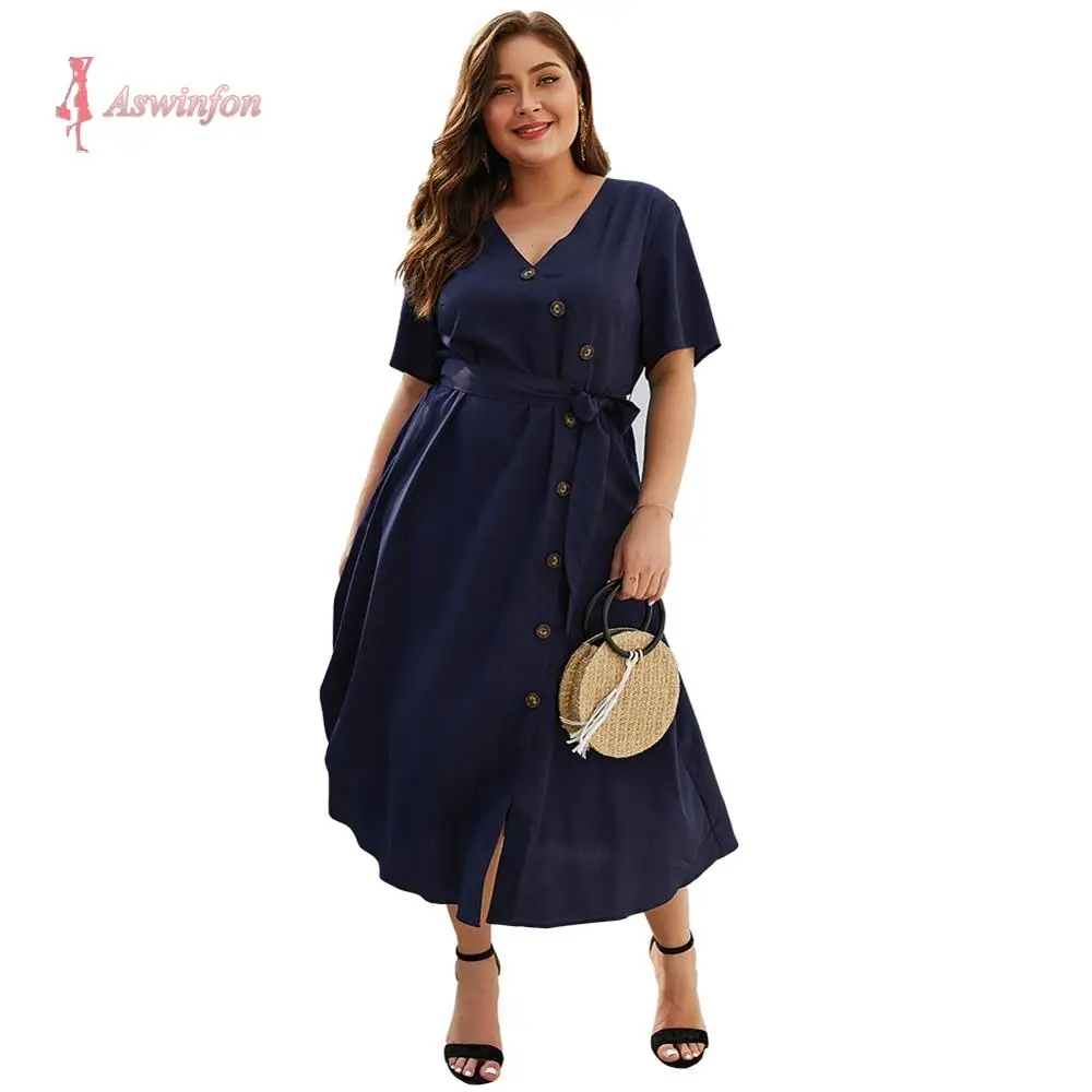 Aswinfon Plus Size Midi Dress For Women Autumn Large Size Mid Short Solid Color Button Up V-neck A-line Dresses Ladies
Aswinfon Plus Size Midi Dress For Women Autumn Large Size Mid Short Solid Color Button Up V-neck A-line Dresses Ladies