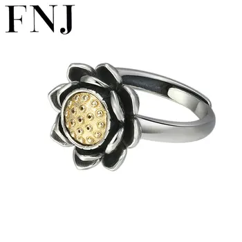 

FNJ Good Luck Lotus Ring 925 Silver Original S925 Sterling Silver Rings for Women Jewelry USA Size 6-8.5