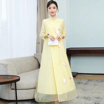 2020 Spring Summer Improved Cheongsam Chinese Style Female Long Dresses Retro Hollow Out Print Plus Size Yellow Dress
2020 Spring Summer Improved Cheongsam Chinese Style Female Long Dresses Retro Hollow Out Print Plus Size Yellow Dress