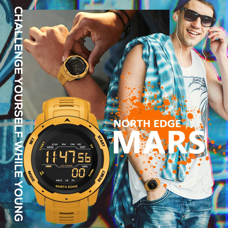 NORTH EDGE Смарт-часы Мужские Цифровые мужские спортивные часы 2020 водонепроницаемые