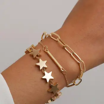 3Pcs/Set High Quality Star Chunky Chain Bracelets Set for Women Armband Punk Metal Link Bracelet Bangle Fashion Hand Jewely
3Pcs/Set High Quality Star Chunky Chain Bracelets Set for Women Armband Punk Metal Link Bracelet Bangle Fashion Hand Jewely
