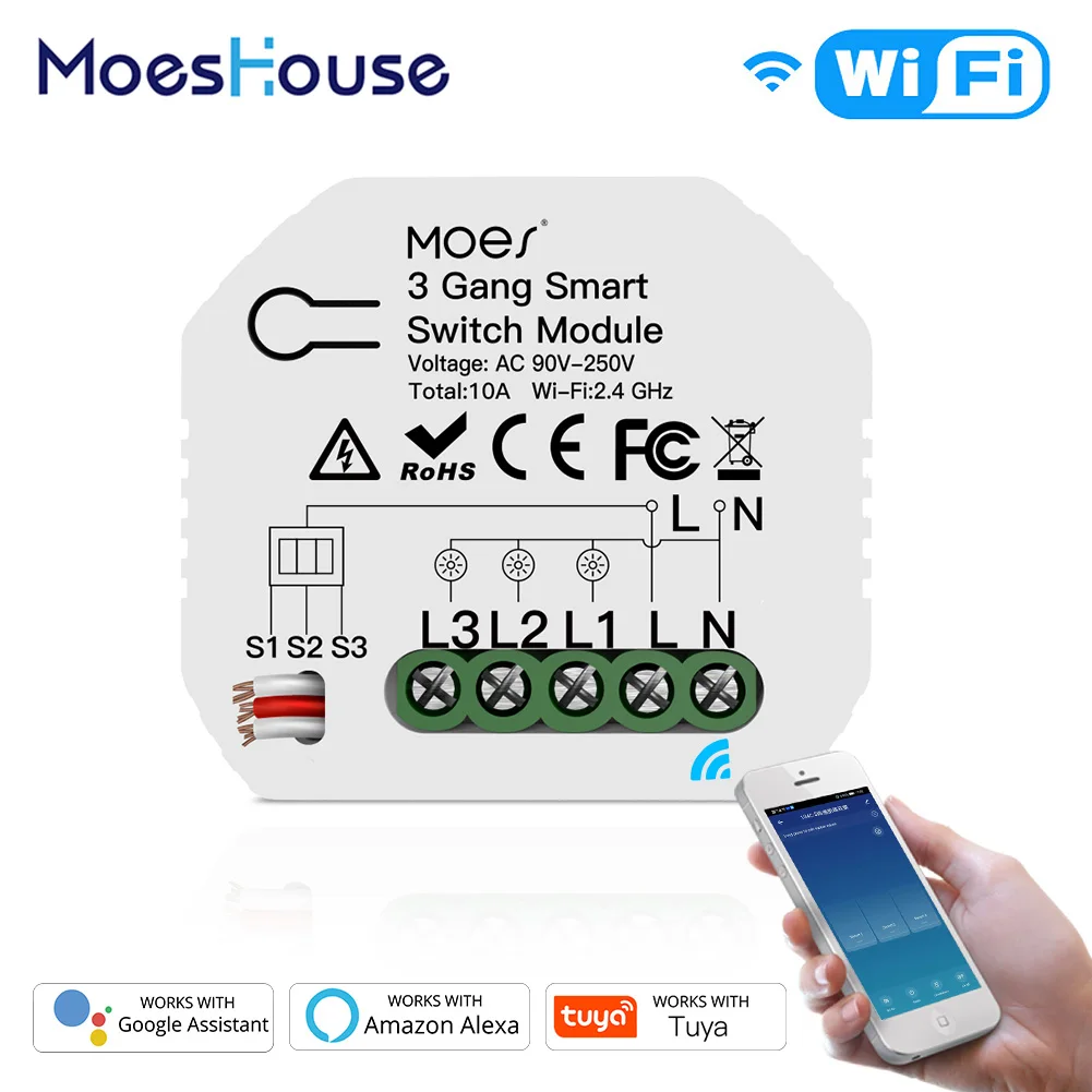 Mini DIY WiFi Smart Light Switch 3 Gang 1/2 Way Module Smart Life/Tuya App Control Works with Amazon Alexa and Google Home
Mini DIY WiFi Smart Light Switch 3 Gang 1/2 Way Module Smart Life/Tuya App Control Works with Amazon Alexa and Google Home