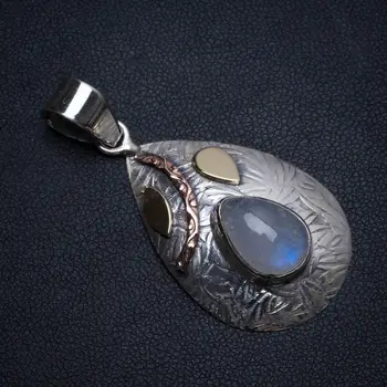 Natural Two Tones Rainbow Moonstone Handmade Indian 925 Sterling Silver Pendant 2" T0097
Natural Two Tones Rainbow Moonstone Handmade Indian 925 Sterling Silver Pendant 2" T0097