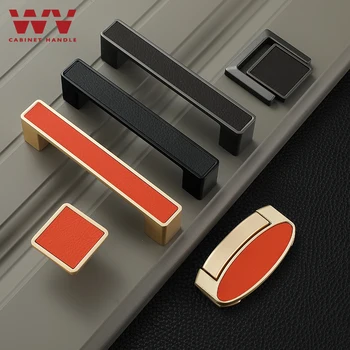 WV Leather Handles for Furniture Gold Luxury Drawer Cabinet Handle Solid Zinc Alloy Leather Cabinet Door Pulls Knobs Hardware 
WV Leather Handles for Furniture Gold Luxury Drawer Cabinet Handle Solid Zinc Alloy Leather Cabinet Door Pulls Knobs Hardware