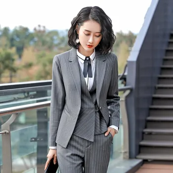 Occupation Waistcoat Three-piece Set Female Temperament Stripes Suit Hotel Beauty Salon Front Desk Work Clothes Female
Occupation Waistcoat Three-piece Set Female Temperament Stripes Suit Hotel Beauty Salon Front Desk Work Clothes Female