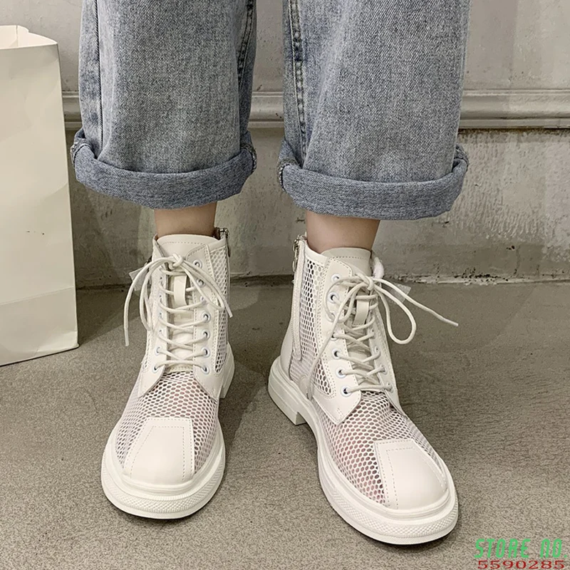 Hollow Out Mesh Summer Ankle Boots for Women Breathable Zipper Lace Up Casual Shoes Woman Low Heels Short Booties White
Hollow Out Mesh Summer Ankle Boots for Women Breathable Zipper Lace Up Casual Shoes Woman Low Heels Short Booties White