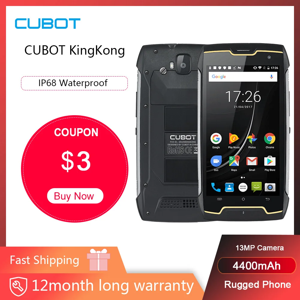 Cubot KingKong IP68 прочные телефоны 4400 мАч большой аккумулятор водонепроницаемый