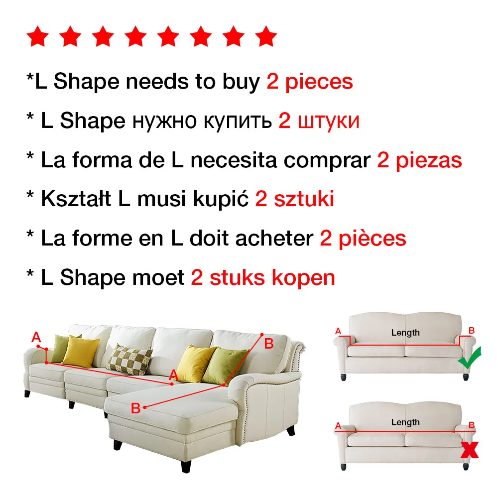 2Pcs Sofa Cover for Living Room Couch Cover Elastic L Shaped Corner Sofas Covers Stretch Chaise Longue Sectional Slipcover