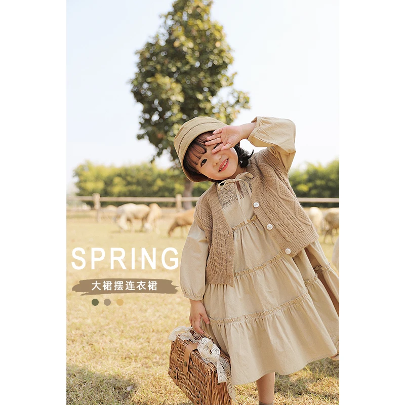 Плиссированное Платье для девочек корейская мода 2020 новинка весенняя и осенняя