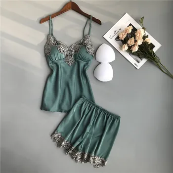 woman silk pajamas sets With Padded Embroidery Sleeveless Strap V-Neck print Satin Cami Top and Shorts underwear set
woman silk pajamas sets With Padded Embroidery Sleeveless Strap V-Neck print Satin Cami Top and Shorts underwear set