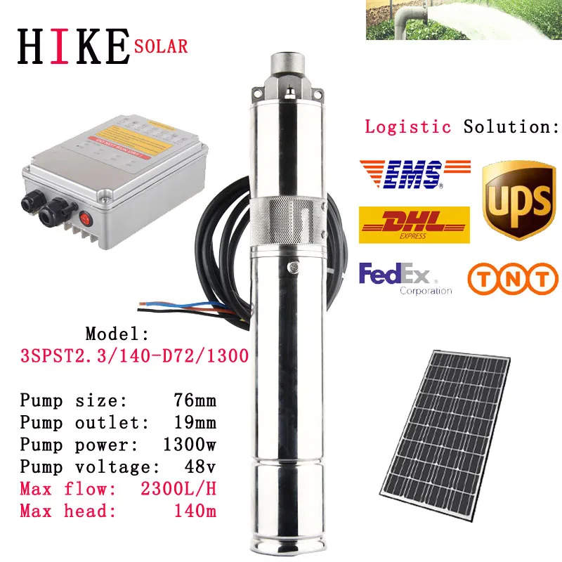 

Hike solar equipment 48V DC solar powered submersible water pump for irrigation for home use with external 3SPST2.3/140-D72/1300