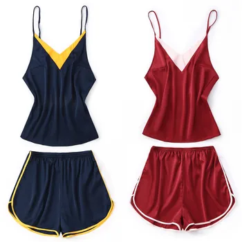 Women Summer Homewear Women Lingerie Two Piece Set Women Sleepwear Silk Pyjamas Sexy Nightwear 
Women Summer Homewear Women Lingerie Two Piece Set Women Sleepwear Silk Pyjamas Sexy Nightwear