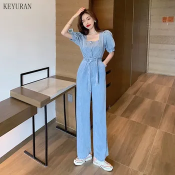 Women Denim Jumpsuit 2020 Spring Summer Square Collar Short-Sleeved Overalls Jeans Women Playsuit Straight Wide-Leg Romper Pants
Women Denim Jumpsuit 2020 Spring Summer Square Collar Short-Sleeved Overalls Jeans Women Playsuit Straight Wide-Leg Romper Pants
