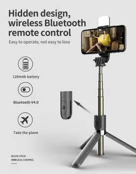 Bluetooth Selfie Stick Remote Control Tripod Holder Telescopic Tripod Camera Self-Timer Artifact Rod With LED Fill Light 
Bluetooth Selfie Stick Remote Control Tripod Holder Telescopic Tripod Camera Self-Timer Artifact Rod With LED Fill Light
