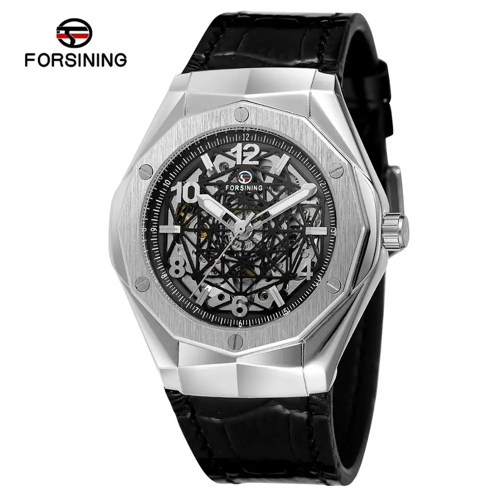 FORSINING fashion casual men's watch black spider web hollow dial silver case black leather strap automatic mechanical watch
FORSINING fashion casual men's watch black spider web hollow dial silver case black leather strap automatic mechanical watch