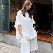 Spring And Summer Korean White Short Sleeve T-shirt Shorts Two-piece Suit Women Loose High Waist Casual Sports Top Pants
Spring And Summer Korean White Short Sleeve T-shirt Shorts Two-piece Suit Women Loose High Waist Casual Sports Top Pants