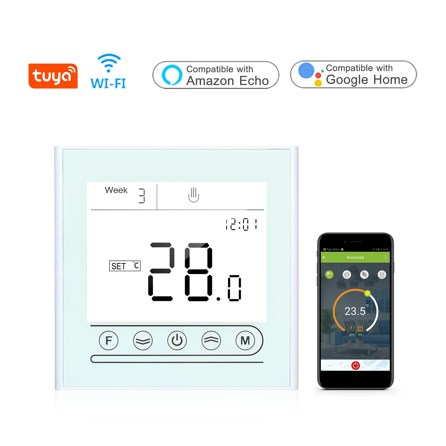 Tuya WiFi Smart Thermostat Programmable Temperature Controller Electric/Water/Boiler Heating Compatible with Alexa Google Home
Tuya WiFi Smart Thermostat Programmable Temperature Controller Electric/Water/Boiler Heating Compatible with Alexa Google Home