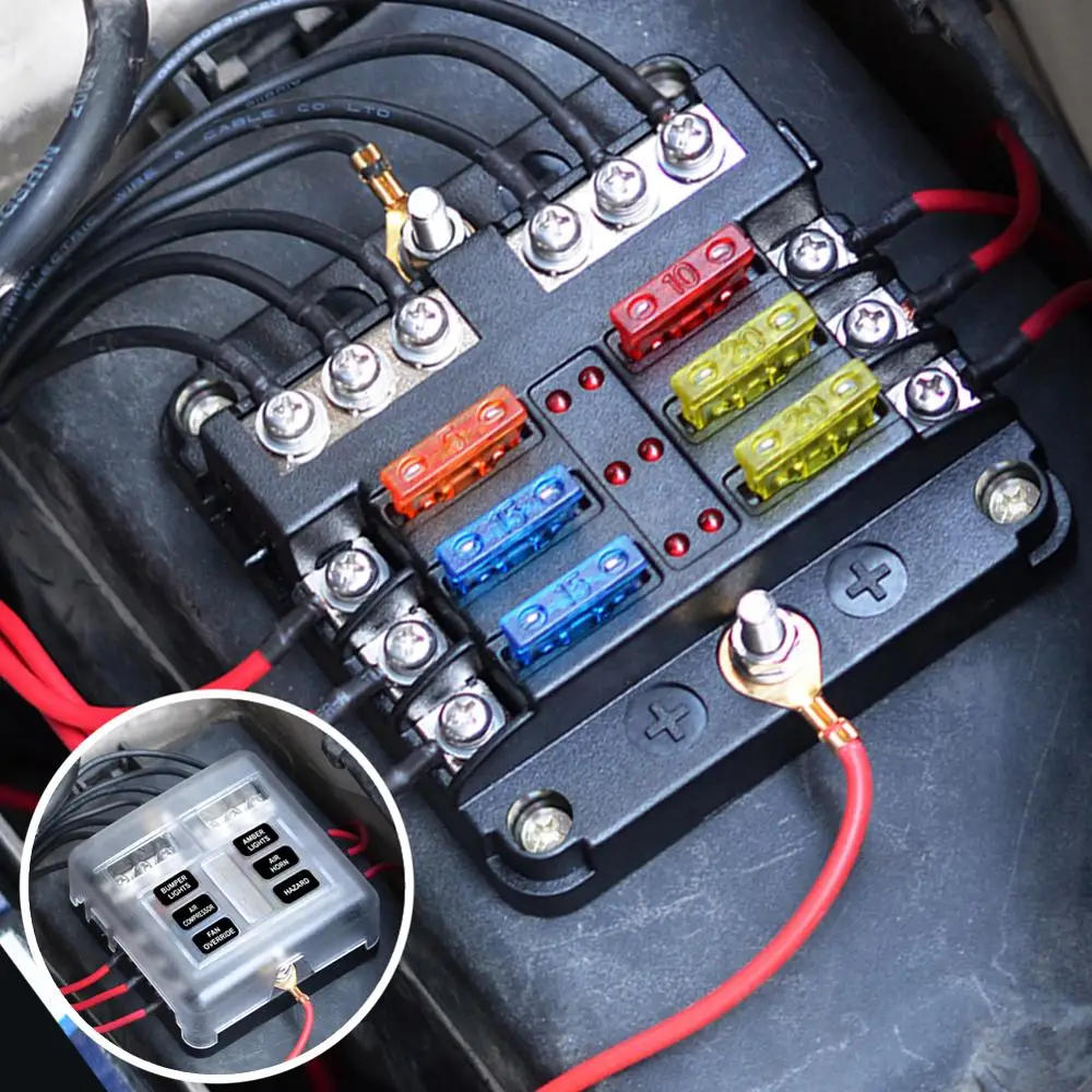 Automotive 12V/24V 6-Way LED Blade Holder Fuse Box Block Case with Negative for Auto Car Boat Marine Trike
Automotive 12V/24V 6-Way LED Blade Holder Fuse Box Block Case with Negative for Auto Car Boat Marine Trike