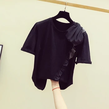 2020 Summer New Korean Ruffles Bow Tie Round Collar Short-sleeved T-shirt Women's Casual Black Shirt Loose Tee Tops
2020 Summer New Korean Ruffles Bow Tie Round Collar Short-sleeved T-shirt Women's Casual Black Shirt Loose Tee Tops