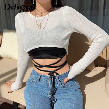 Darlingaga Casual Solid White Knitted Crop Top See Through Tshirt Streetwear Tee Shirts Smocking Long Sleeve Mini T-shirts Sexy
Darlingaga Casual Solid White Knitted Crop Top See Through Tshirt Streetwear Tee Shirts Smocking Long Sleeve Mini T-shirts Sexy