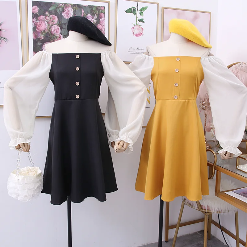 2020 new Korean fashion wild color-matching square collar single-breasted closed waist was thin bubble sleeve dress women
2020 new Korean fashion wild color-matching square collar single-breasted closed waist was thin bubble sleeve dress women