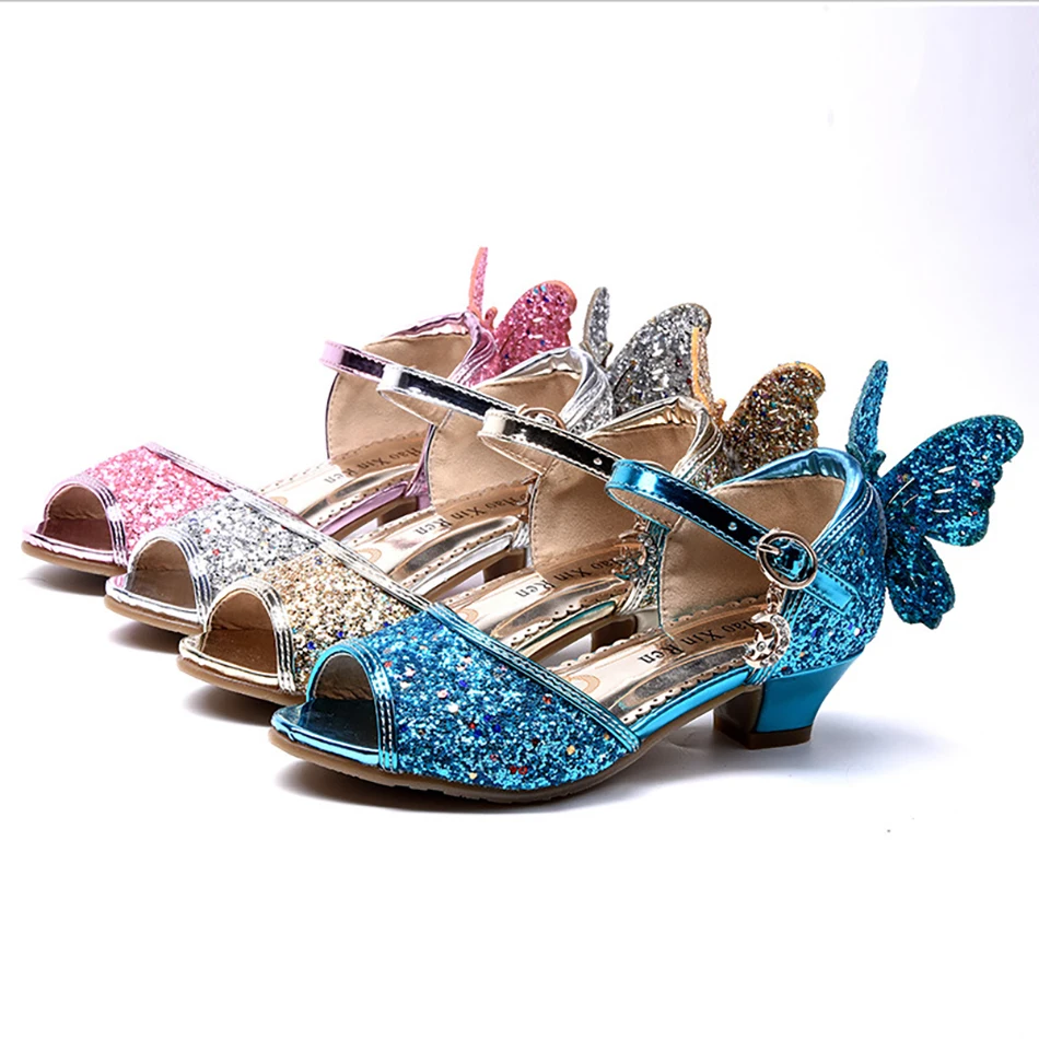 VOGUEON New Fashion Crystal Sequins Sandals For Elsa Aurora Cinderella Princess Dress Up Kids Shoes Birthday Party Girls Shoes