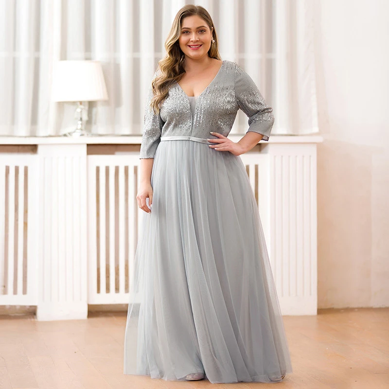 Evening Dress Fashion Half Sleeves Sexy V-Neck Sequins Empire Pleat Tulle A-Line Floor-Length Plus Size Women Formal Gowns D1003
Evening Dress Fashion Half Sleeves Sexy V-Neck Sequins Empire Pleat Tulle A-Line Floor-Length Plus Size Women Formal Gowns D1003