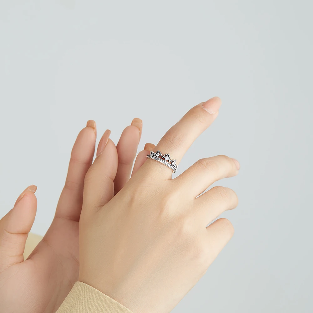 SILVERHOO 925 Sterling Silver Women Ring Double Crown Design Rings For Female Luxury Zircon Fine Jewelry New Arrival Present SILVERHOO 925 Sterling Silver Women Ring Double Crown Design Rings For Female Luxury Zircon Fine Jewelry New Arrival Present