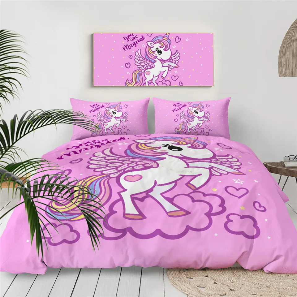 Unicorn Pink Kids Duvet Cover Bedding Set Unicorn Pink Kids Duvet Cover Bedding Set