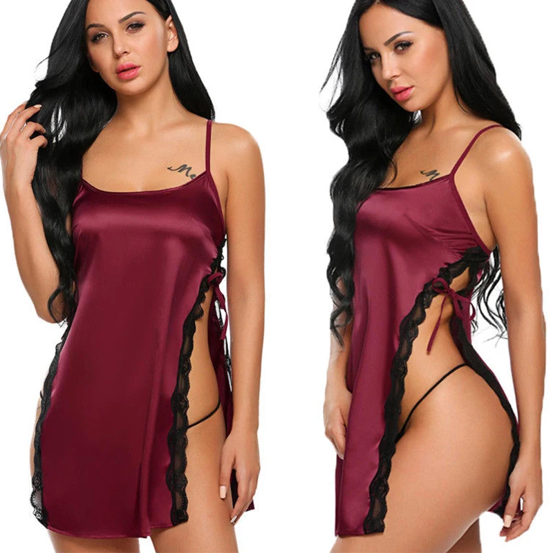 2021 Female Satin Nightgown Lady Sexy Spaghetti Strap Night Dress Women Nighties Sleeveless Sleepwear Nightwear Side Open Dress
2021 Female Satin Nightgown Lady Sexy Spaghetti Strap Night Dress Women Nighties Sleeveless Sleepwear Nightwear Side Open Dress