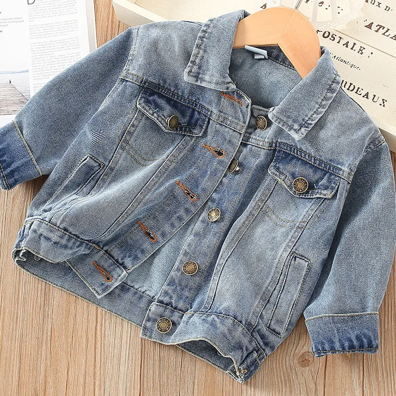 2019 модное джинсовое пальто для девочек детская одежда на весну-осень Джинсовая