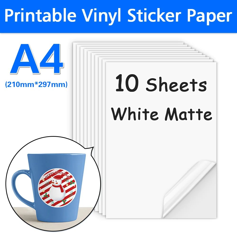 

Labelwell 10Sheets Printable Vinyl Sticker Paper A4 Self-Adhesive Glossy Matte Copy Paper For Inkjet Printer to DIY Labels