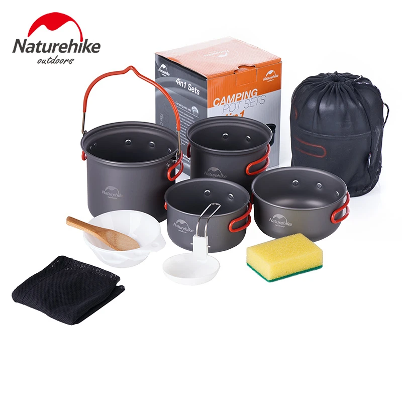 Naturehike Camping Ultralight Backpacking Aluminum Cookware Tableware Portable Kitchen Utensils Cooking Pot Pan Set | Спорт и