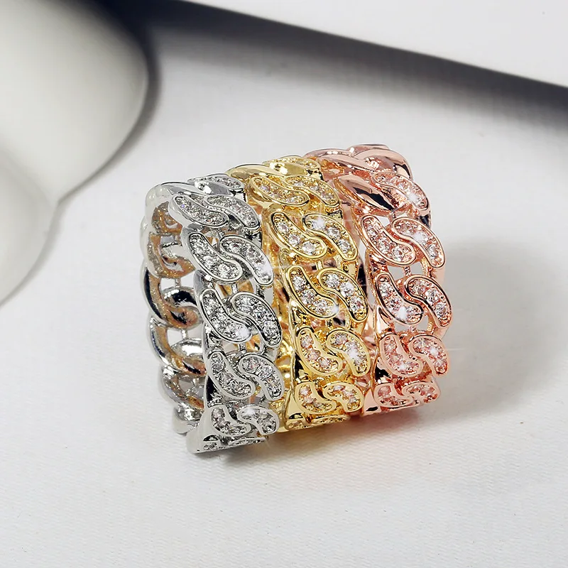 Luxury Sparkling 3 Color Iced Out Ring AAA Cubic Zirconia Wedding Ring Cuban Chain Finger Ring for Men Women Hip Hop Jewelry
Luxury Sparkling 3 Color Iced Out Ring AAA Cubic Zirconia Wedding Ring Cuban Chain Finger Ring for Men Women Hip Hop Jewelry
