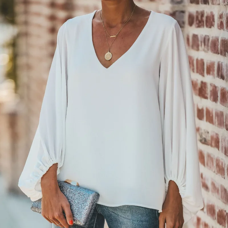 Lantern Sleeve Chiffon Shirt Blouse Women Loose V Neck Casual White Chiffon Blouses Ladies Office Tops
Lantern Sleeve Chiffon Shirt Blouse Women Loose V Neck Casual White Chiffon Blouses Ladies Office Tops