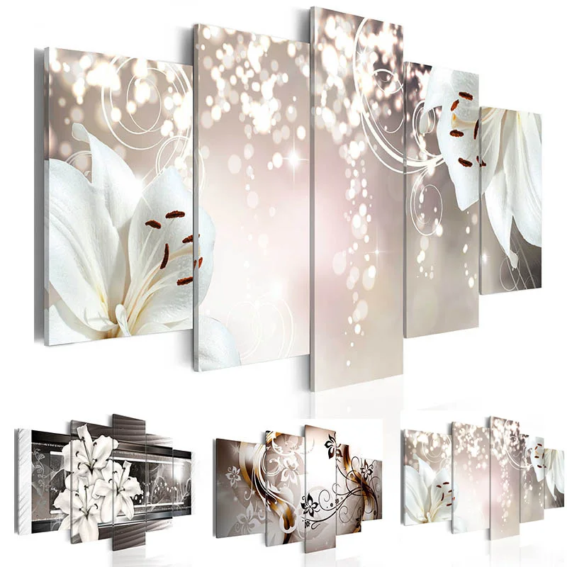 Фотообои с изображением элегантных цветов и лилий 5 панелей | Дом сад